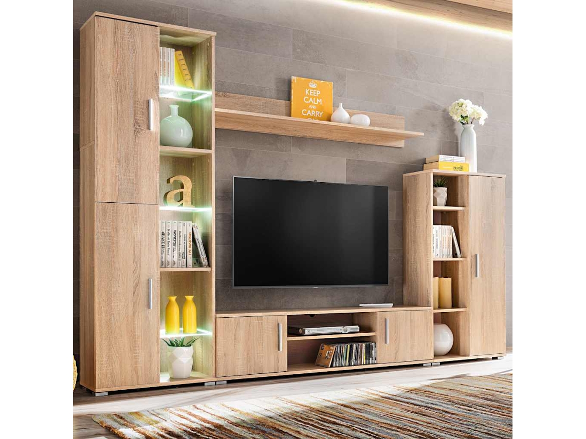Vidaxl Unidade De Parede Para Tv Com Luzes Led Carvalho Sonoma