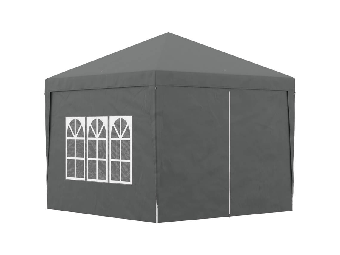 Tenda De Jardim Com Paredes Laterais Amovíveis Janelas Porta Com Fecho De Correr E Bolsa De Transporte 295x295x196-258 Cm Cinzento