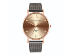 Relógio masculino moderno ultrafino de quartzo com pulseira de liga metálica (marrom + ouro rosa + preto)