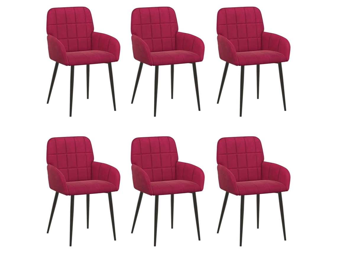 Conjunto 6 Cadeiras De Jantar Vidaxl Vermelho Veludo (57 X 50 X 85 Cm)