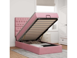 Moldura De Cama Otomana Vidaxl Com Colchões Rosa 100x200cm Veludo