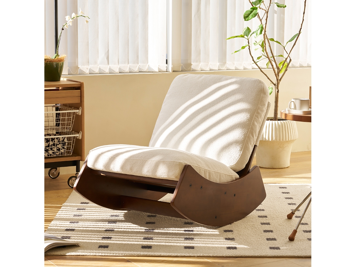 Poltrona Balanço Acolchoada Madeira Maciça Conforto Sala Leitura Decorativa