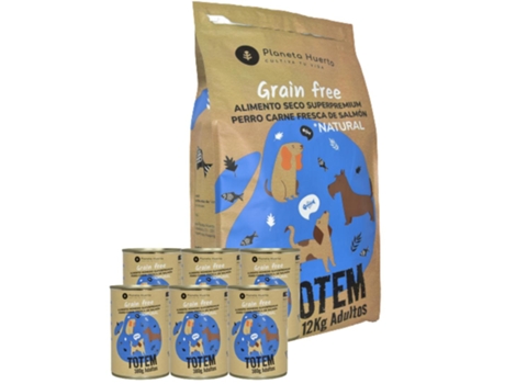 Pack Ração Natural Superpremium Grain Free de salmão Planeta Huerto 12 kg + 6 latas de Comida húmida Superpremium grain free de salmão 380 g
