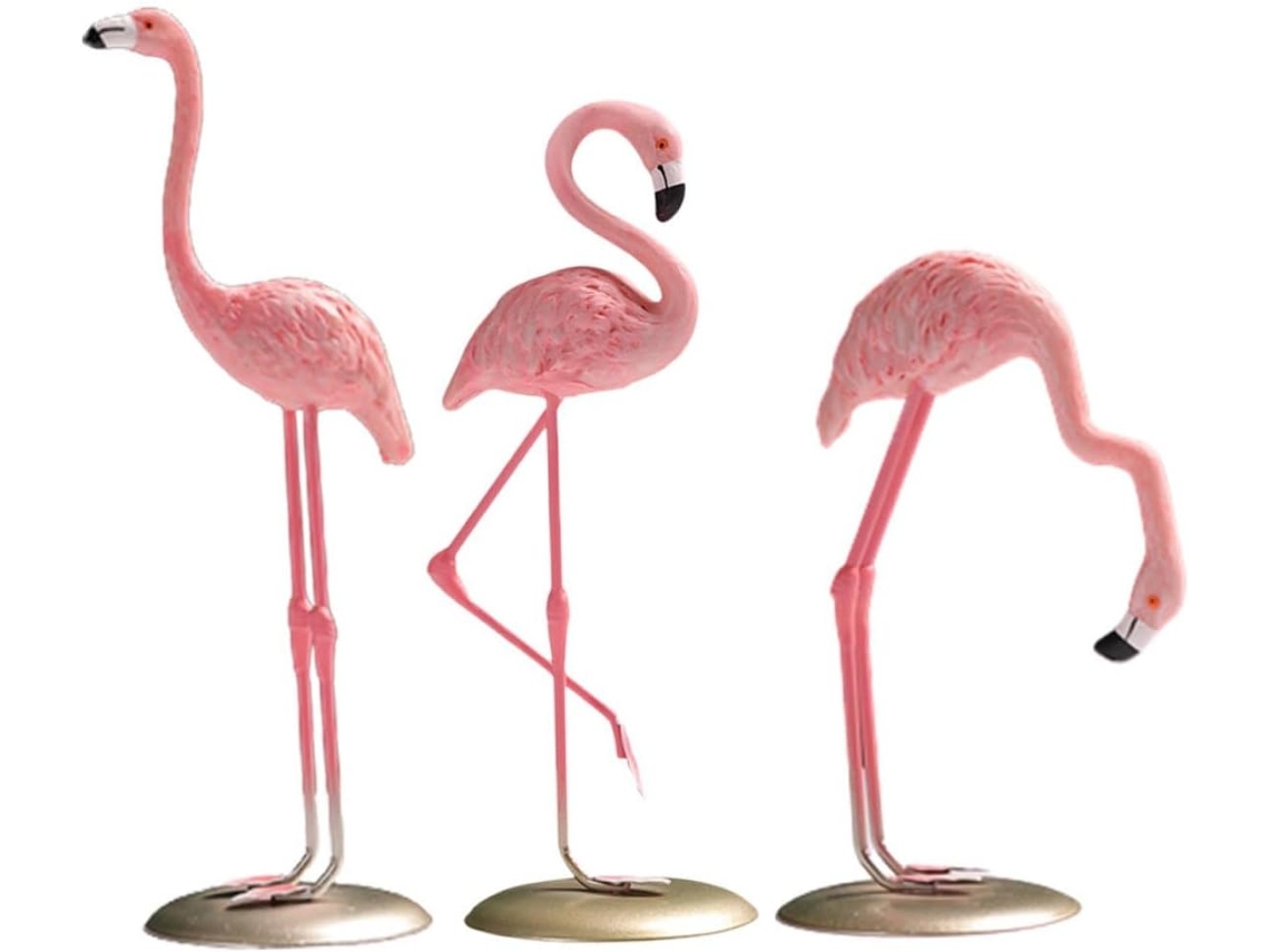 Conjunto De 3 Enfeites De Mesa Em Resina Com Flamingos Para Uso Interno E Externo.