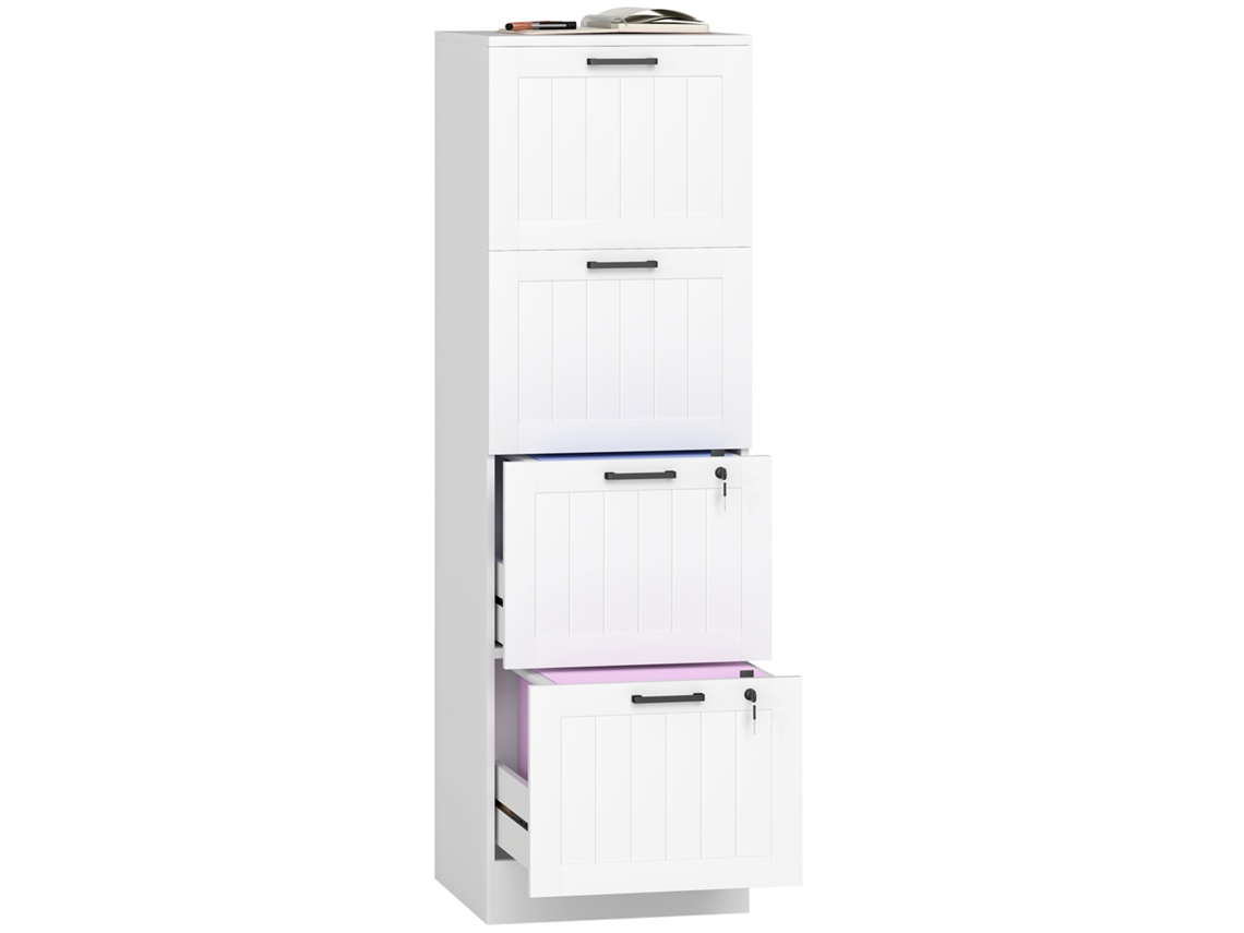 Arquivo com 4 Gavetas, Fechaduras A4 e Pastas de Cartas 40x40x131 Cm Branco Ge