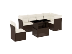 Conjunto de 7 Sofás de Jardim com Almofadões Vime Pe Castanho MAISON EXCLUSIVE (7 pcs)