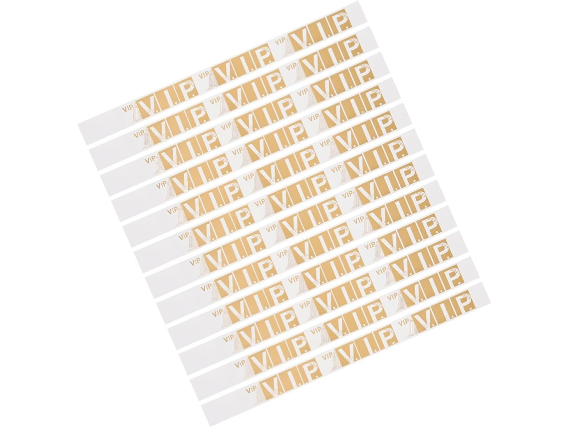 Pulseiras de papel sintético dourado para eventos, 300 pulseiras, design suave e impressão nítida, pulseiras à prova de