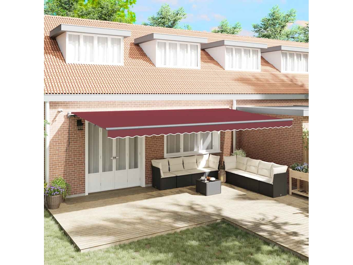 Vidaxl Toldo Retrátil Automático Com Luzes Led 600x300 Cm Bordô