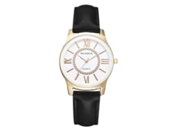 Reloj De Pulsera De Mujer Con Caja De Aleación Y Cuero Pu Números Romanos Casual Oro Blanco