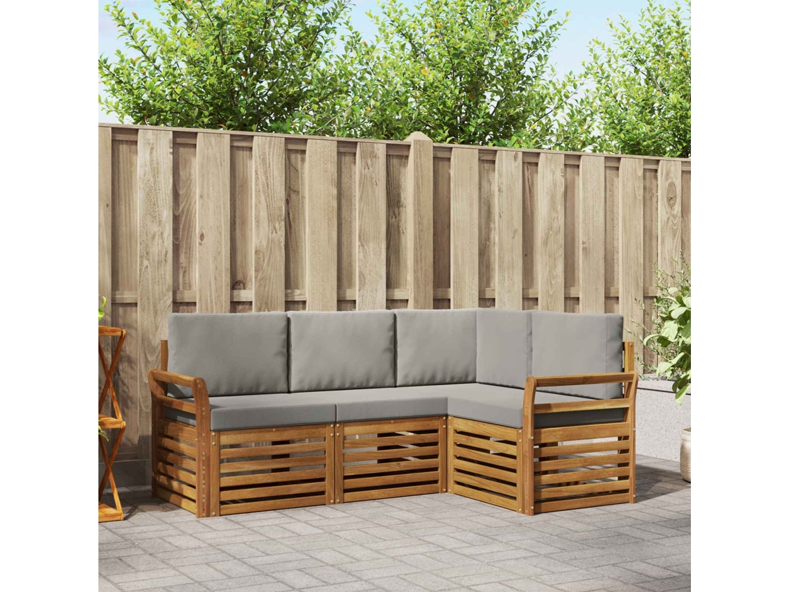 Vidaxl Conjunto De Sofás Para Exterior 4 Unid. Cinza Natural E Claro