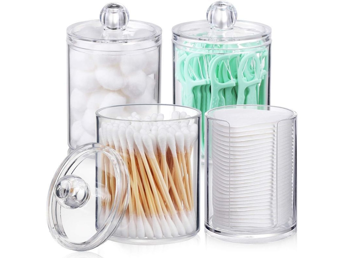 Dispensador De 4 Piezas De 10 Oz Para Algodón, Bastoncillos, Toallitas Y Hilo Dental - Organizador Transparente