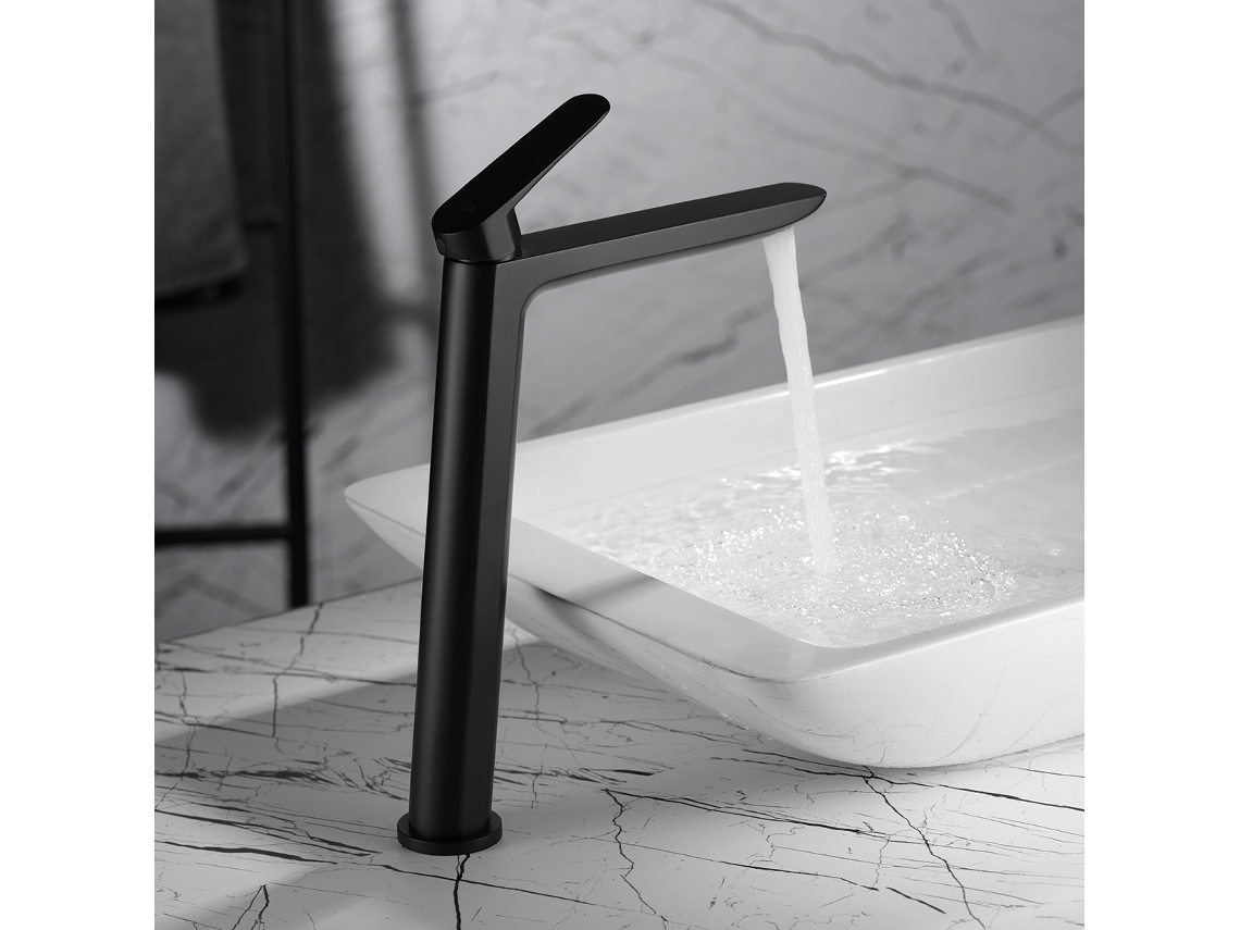 Misturador Monocomando Para Lavatório Alto Em Latão E Zama Preto Opaco Com Cartucho Cerâmico Ø35mm Imex Bdz044 3ng Imex