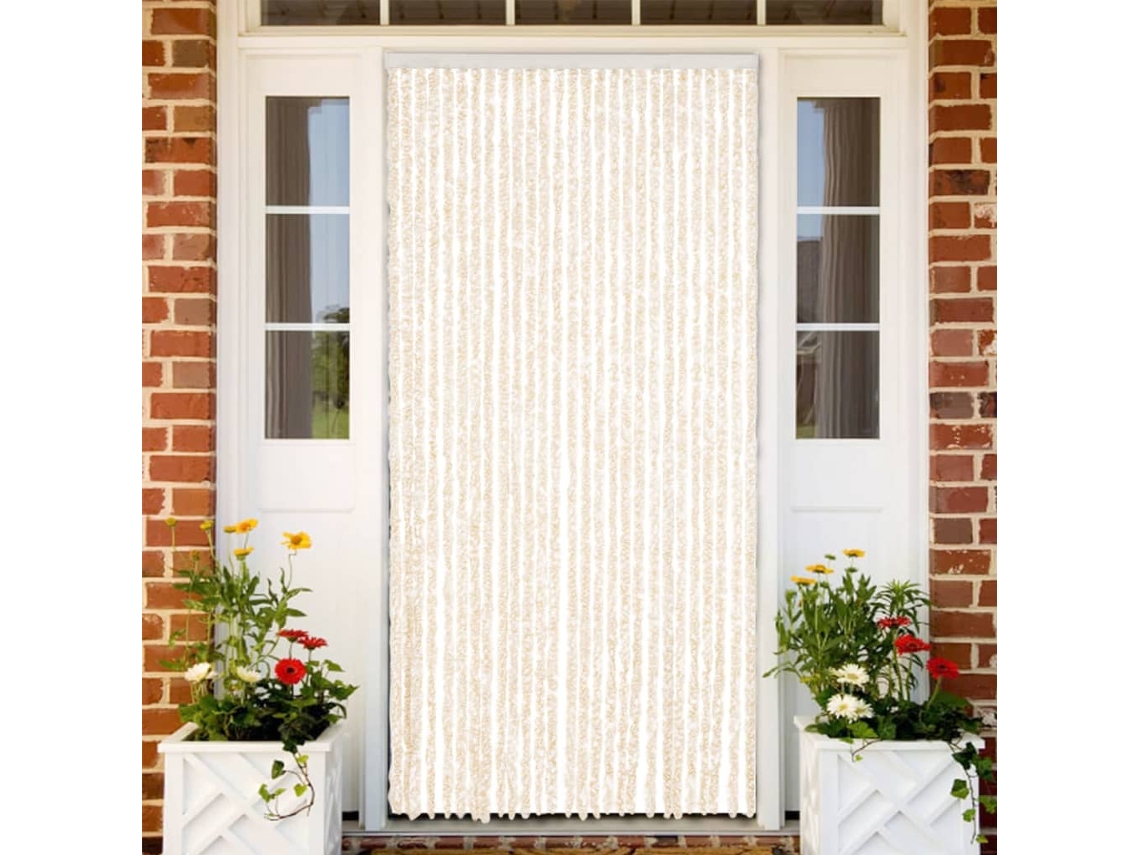 Vidaxl Cortina Anti-insetos 118x220 Cm Chenille Bege E Branco