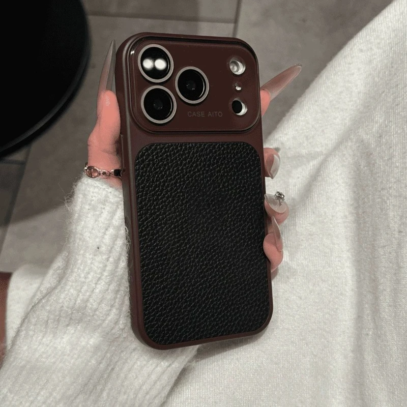 (preto E Vermelho 16) Capa De Celular Simples Com Textura De Couro E Resistente A Impactos