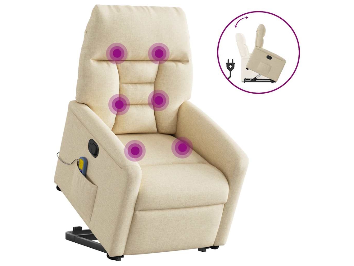 Vidaxl Poltrona Elevatória De Massagens Tecido Cor Creme