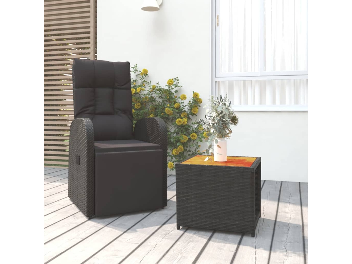 Vidaxl 2 Pcs Conjunto Lounge Para Jardim Vime Pe/acácia Maciça Preto