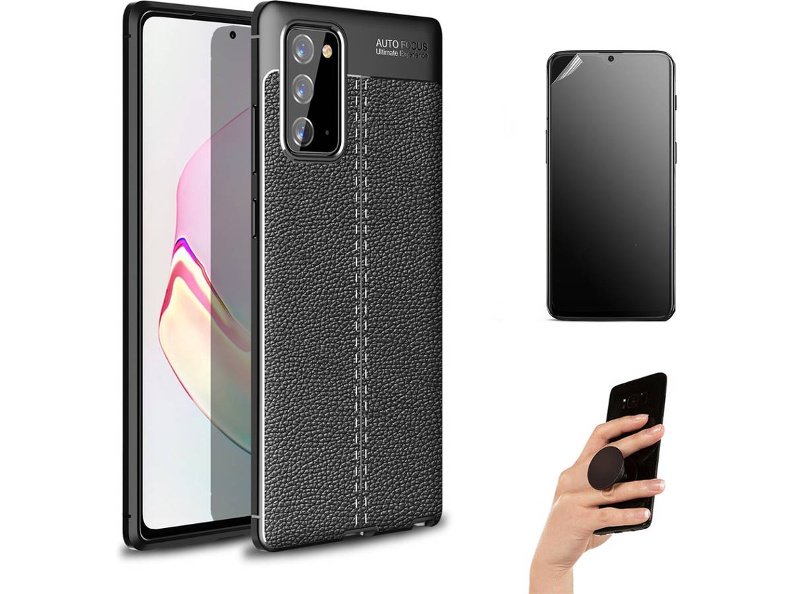 Kit Capa e Película Samsung Note 20 Ultimatte Rugged Leather e Popsocket Preto