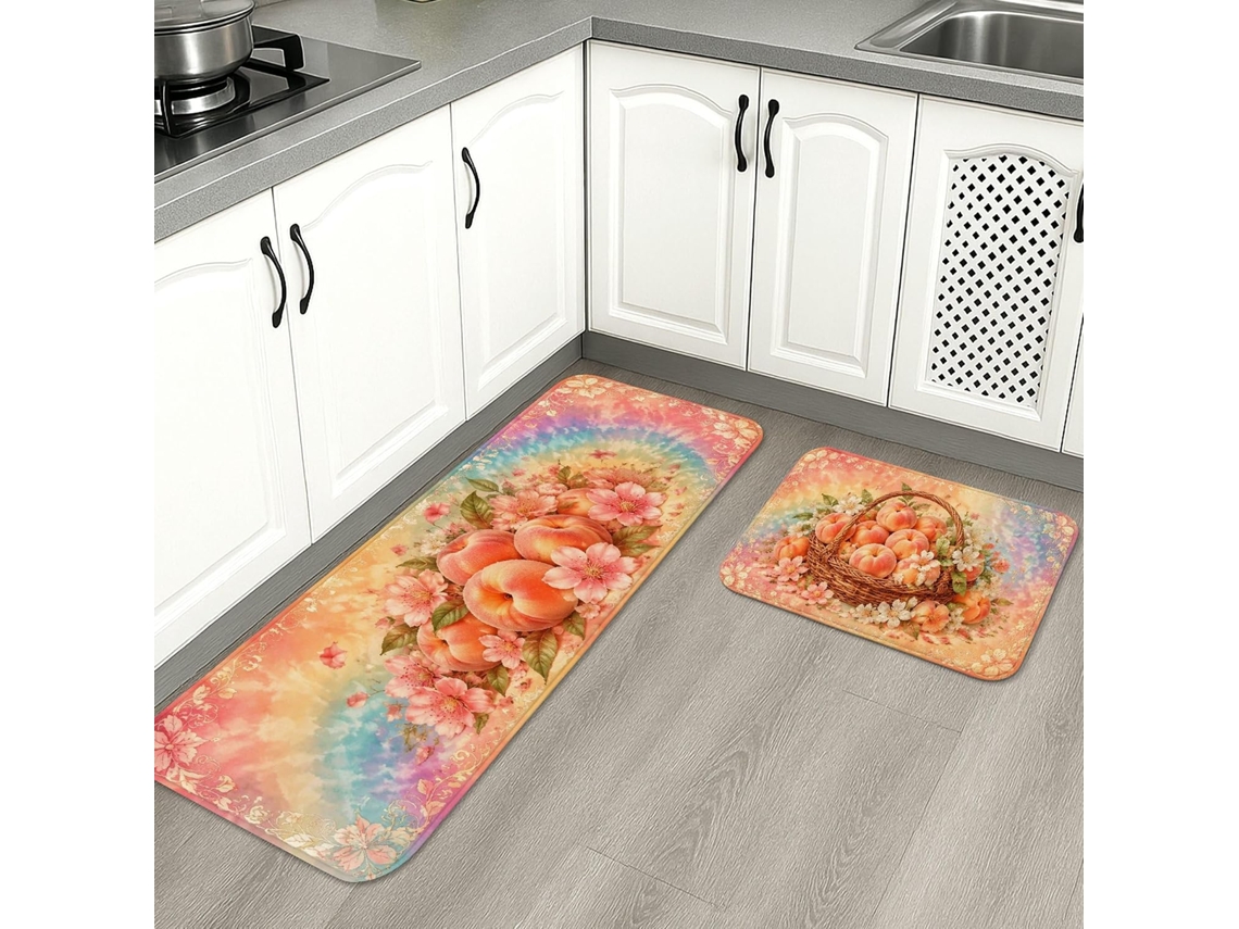 Tapetes de Cozinha Florais, Com Design Clássico e Artístico de Flor Pêssego, Macios, Com Mola Amortecimento