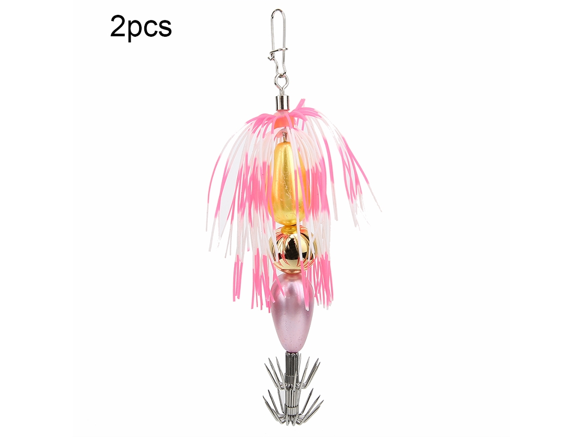 Wooden Shrimp Squid Bait (luminous Fish Attracting, Simulated Lure) Large Force Hook Pink And White Abs Plastic Squid Bait