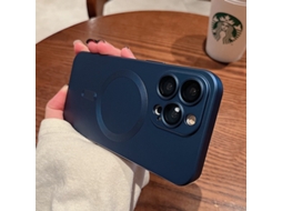 Capa Para Iphone 17 Azul Marinho Com Acabamento Fosco Líquido, Magnética, Resistente À Poeira E Com Textura Metálica