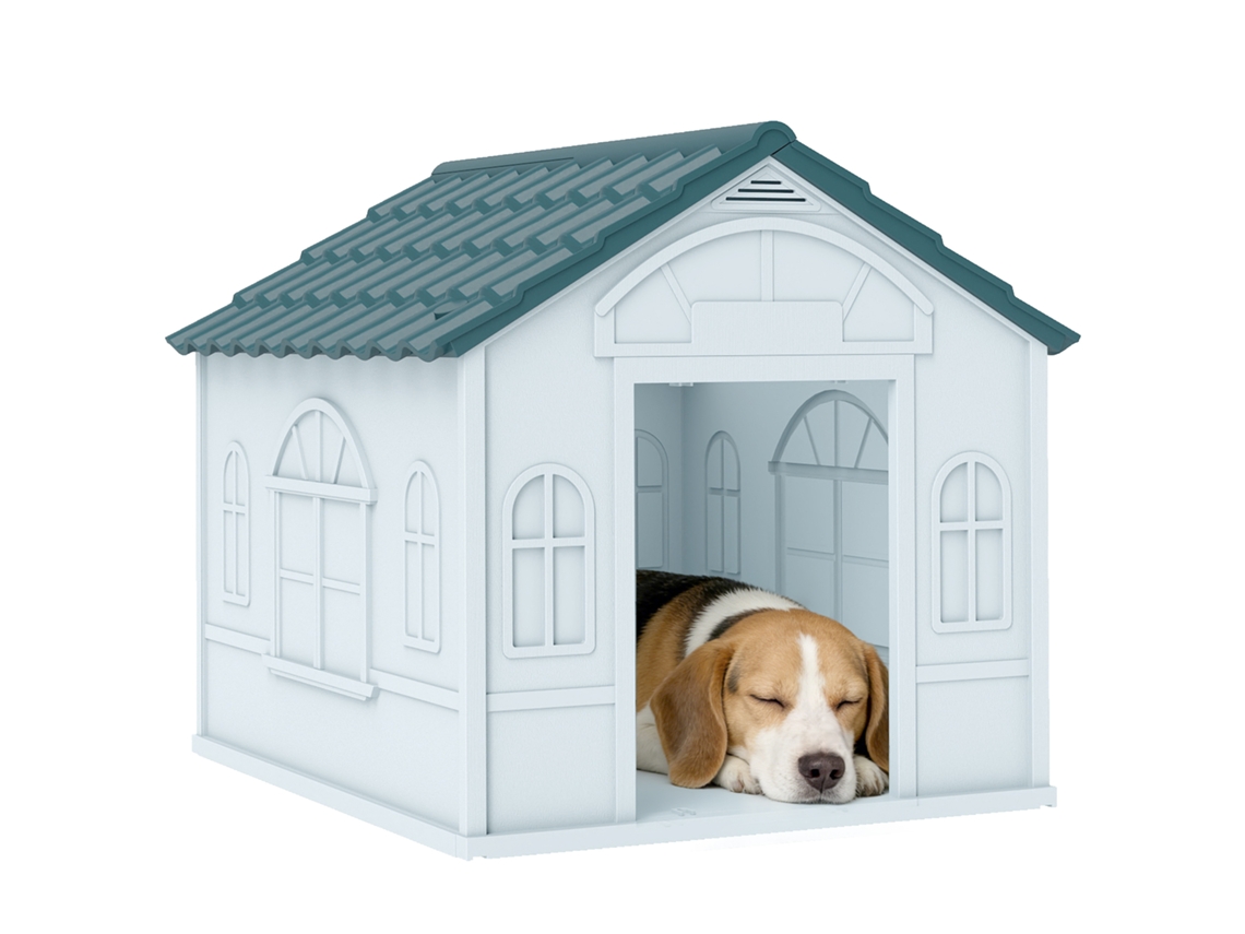 Casota Para Cães Médios Com Janelas Telhado Azul E Branco