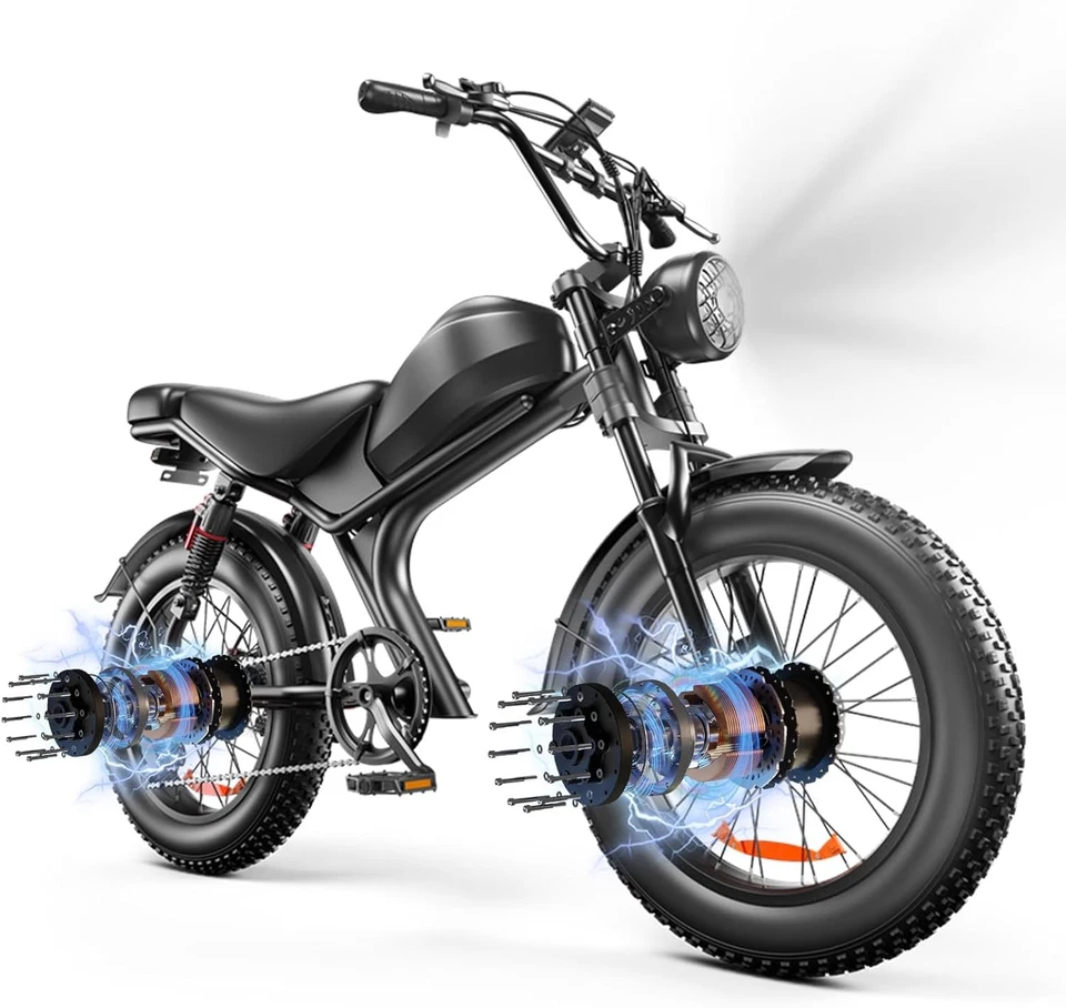 Bicicleta Elétrica Emoko C93, Motor Duplo, 1000W², 48V, 23Ah, Bateria Removível, 65km/h, Suspensão Total, 7 Velocidades