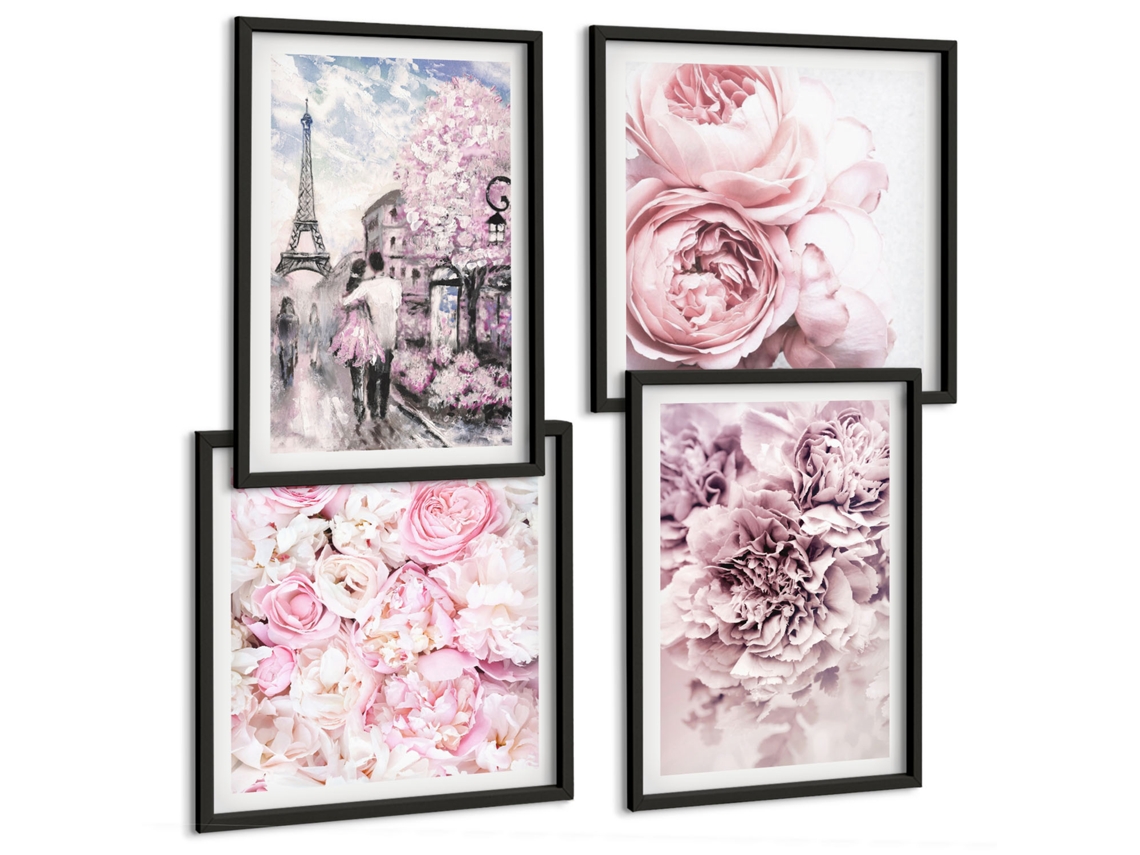 Composição De Quadros Composições Florais Vintage Espelharte (4 Peças)