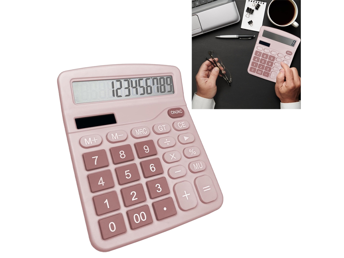 Calculadora Solar com Visor Grande, Rosa, 1 Unidade BRILVIBERA