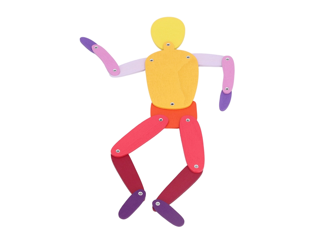 Primerox brinquedo de Boneco de Pau com Membros Móveis 30 Cartões Quebra cabeça Educativo Laranja