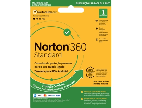Software NORTON 360 Standard ESD 10GB (1 Dispositivo - 1 Ano - Smartphone, PC e Tablet - Formato Digital)