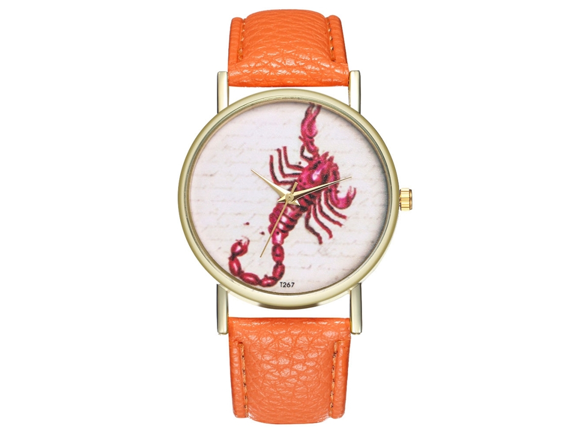 Reloj De Pulsera Escorpio Con Correa Pu Simple Analógico Quarzo T267-a Naranja