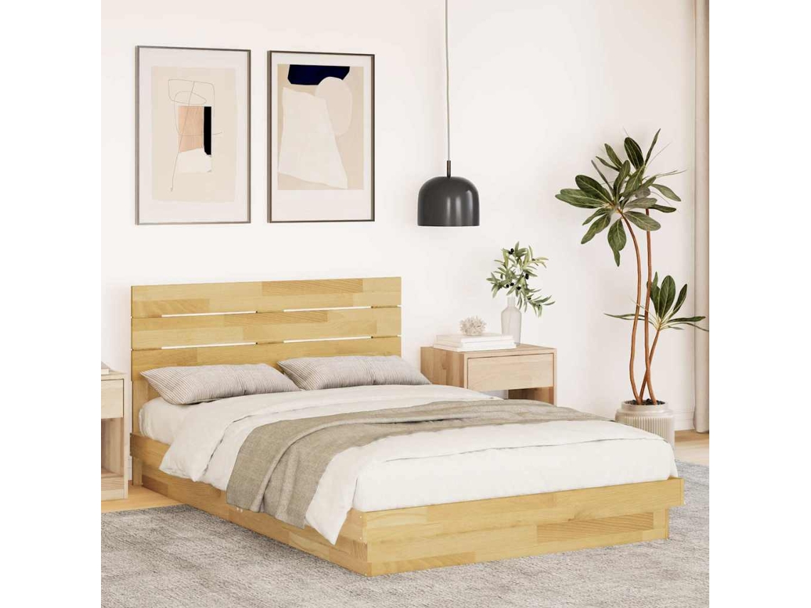 Vidaxl Estrutura Cama Cabeceira Sem Colchão 120x200 Cm Maciça Carvalho