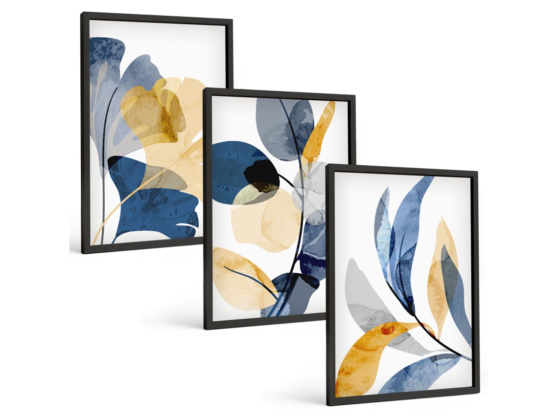 Quadros Decorativos Para Parede Motivos De Plantas Em Aquarela Moldura Preta Fotos Para O Escritório Espelharte (3 Piezas De 40x60 Cm)