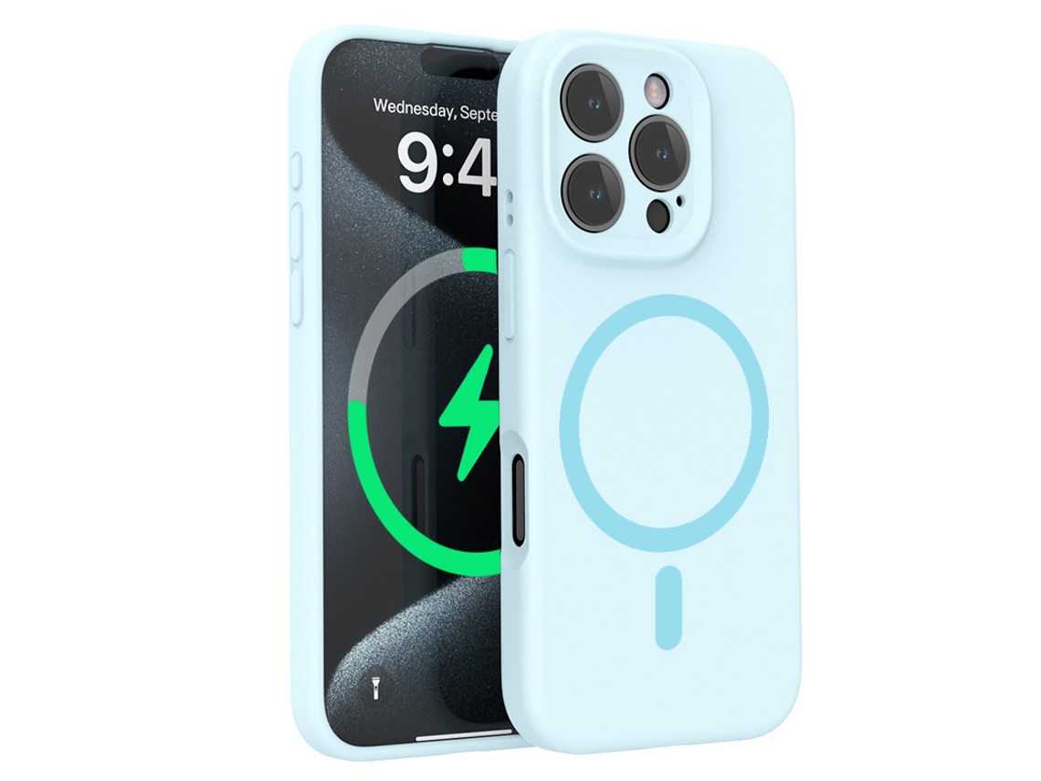 Capa Para Iphone (azul Celeste, Iphone 13), Em Silicone Líquido, Com Proteção Para A Lente E Fecho Magnético Resistente.