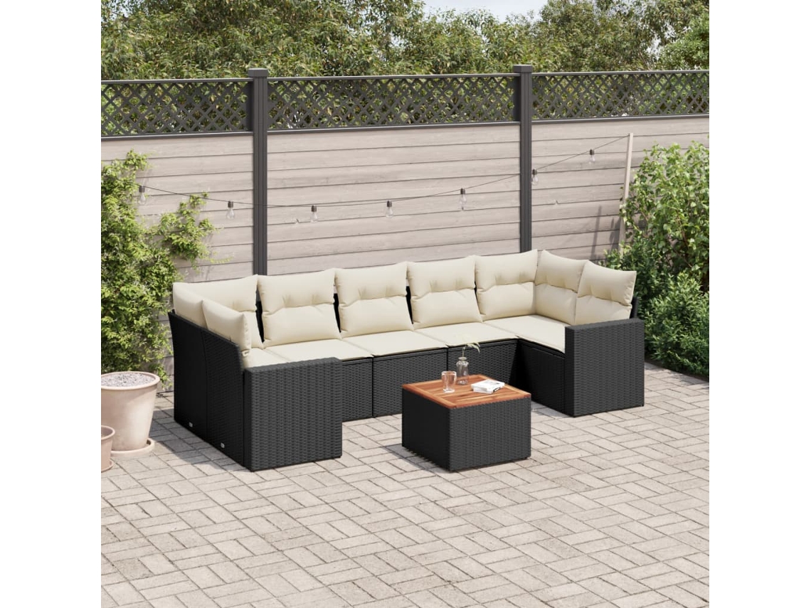 8 Pcs Conjunto Sofás De Jardim Com Almofadões Vime Pe Preto Dkd Home Decor