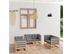 Conjunto Lounge De Jardim 6 Peças Com Almofadas Pinho Maciço Dkd Home Decor