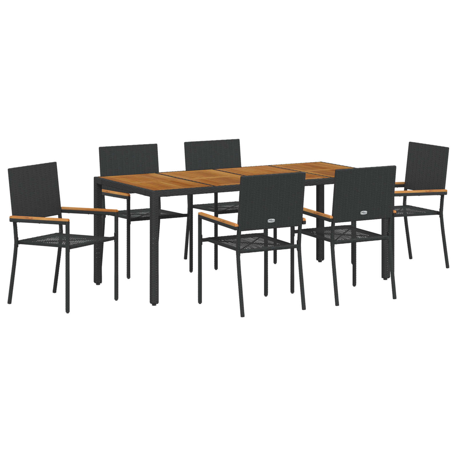 Conjunto 7 Conjunto De Jantar Para Jardim Vidaxl Preto Vime Pe (190 X 90 X 75 Cm)
