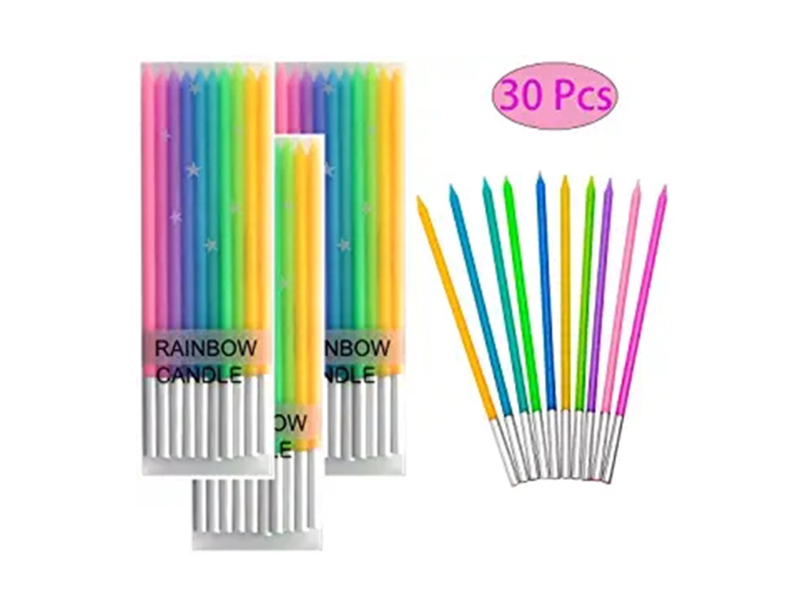 30 Velas Longas Coloridas Para Bolo De Aniversário
