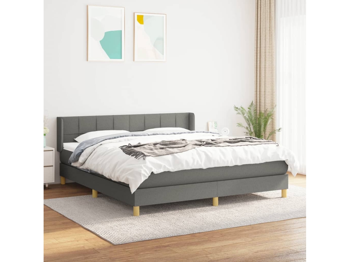Vidaxl Cama Com Molas/colchão 160x200 Cm Tecido Cinzento-escuro