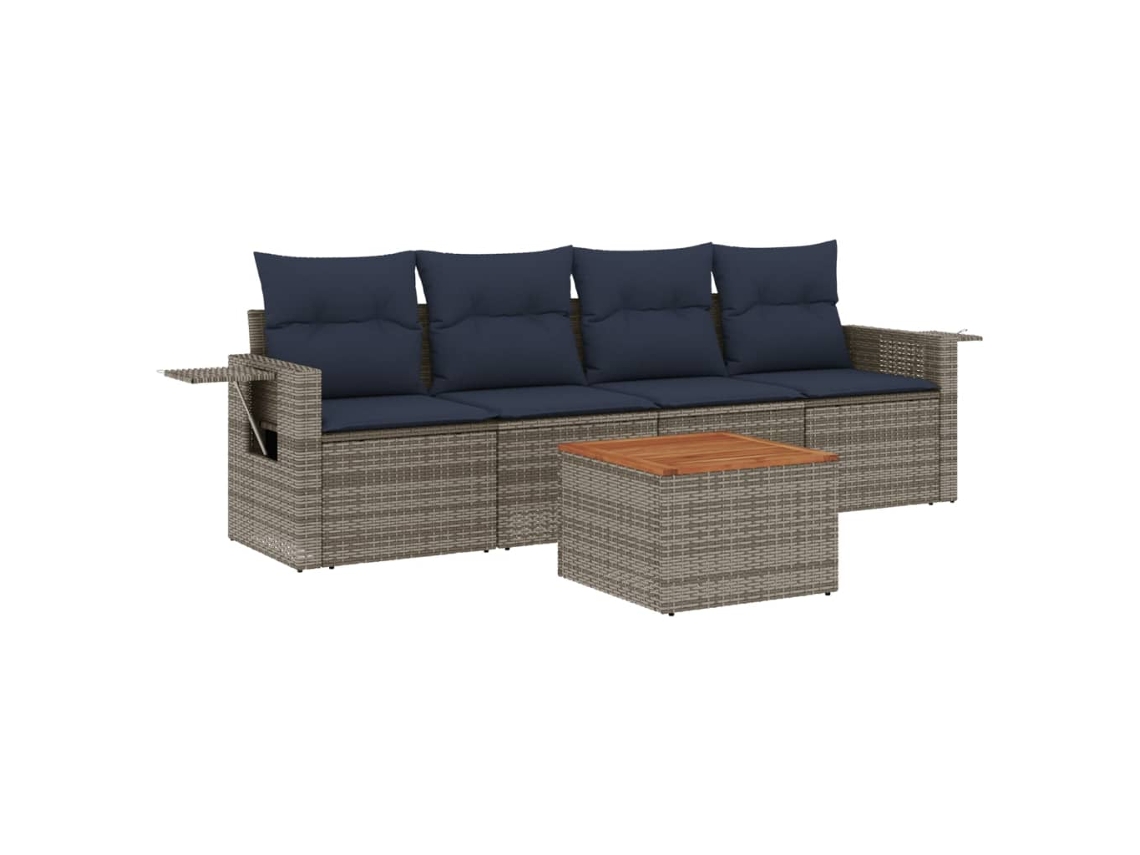Conjunto de Sofá de Jardim, 5 Peças, Almofadas, Rattan Cinza MAISON EXCLUSIVE
