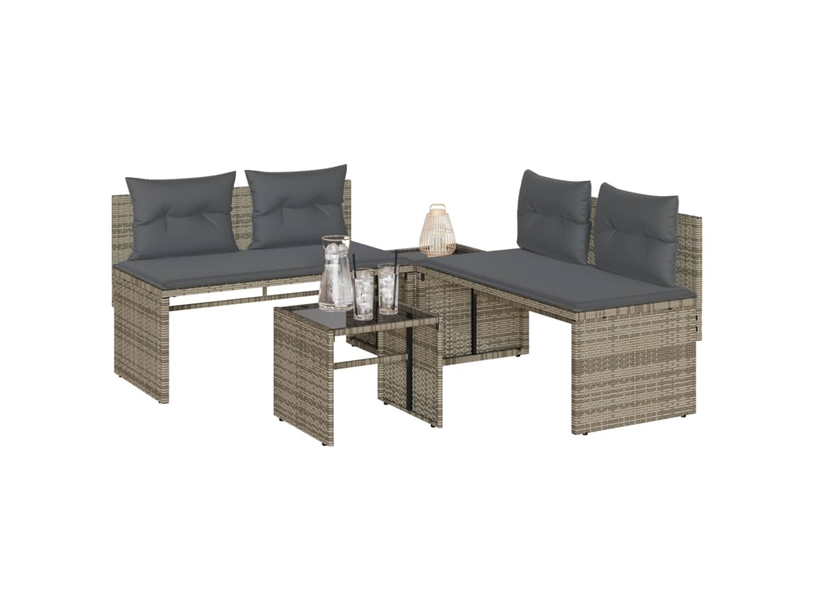 Vidaxl 4 Pcs Conjunto Sofás De Jardim C/ Almofadões Vime Pe Cinzento