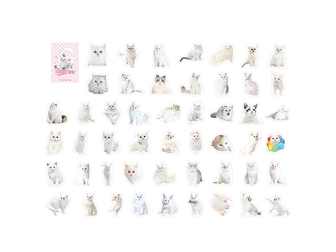 50 Pegatinas De Gato Realistas Para Scrapbooks Calendários Planejadores Diários Gatito Branco Fáceis De Colar