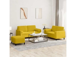 Vidaxl 3 Pcs Conjunto De Sofás Com Almofadas Veludo Amarelo
