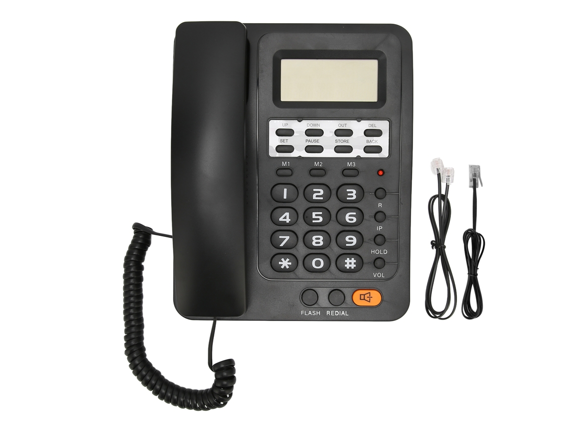 Telefone Fixo Com Fio Id Chamada Contato Rápido Preto
