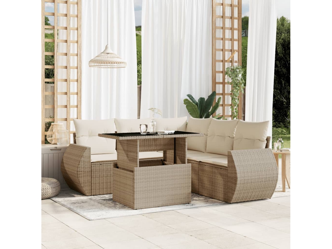Vidaxl 6 Pcs Conjunto De Sofás P/ Jardim Com Almofadões Vime Pe Bege