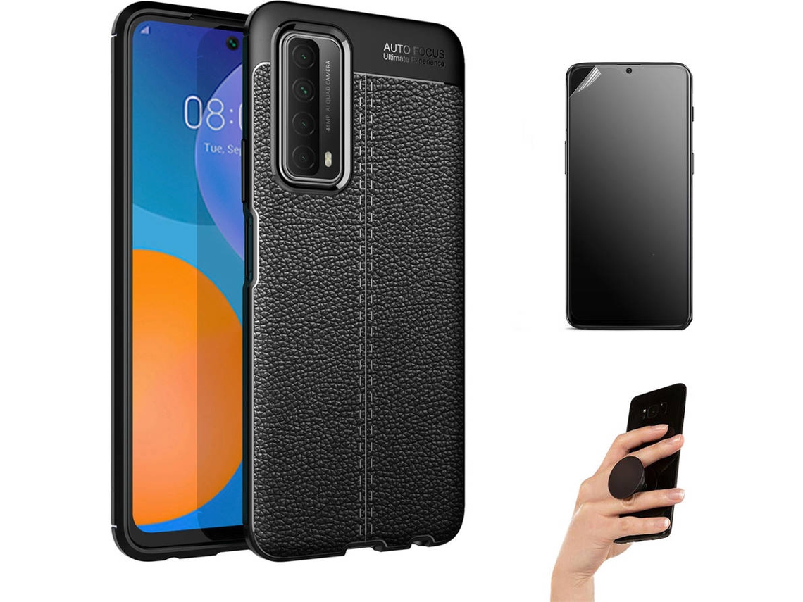 Kit Capa e Película Huawei P Smart 2021 Ultimatte Rugged Leather Y Popsocket Preto