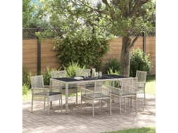 Vidaxl Conjunto De Jantar Para Jardim 7 Unid. Cinzento-claro Vime Pe