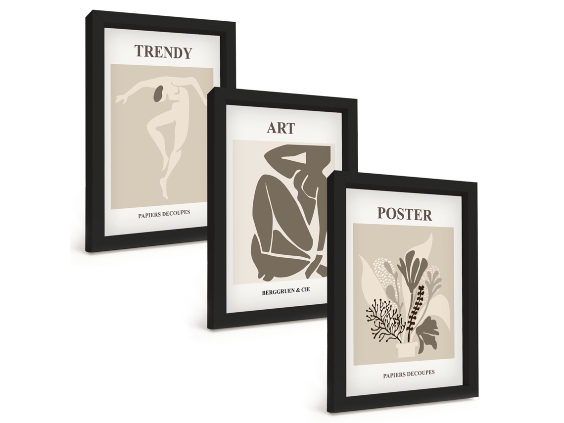 Composição De Quadros Figuras De Plantas Por Matisse Espelharte (3 Peças 20x30 Cm)