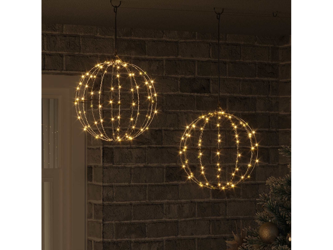 Vidaxl Bola 2 Unid. 192 Led Branco Quente 30 X 30 X 32 Cm Metal