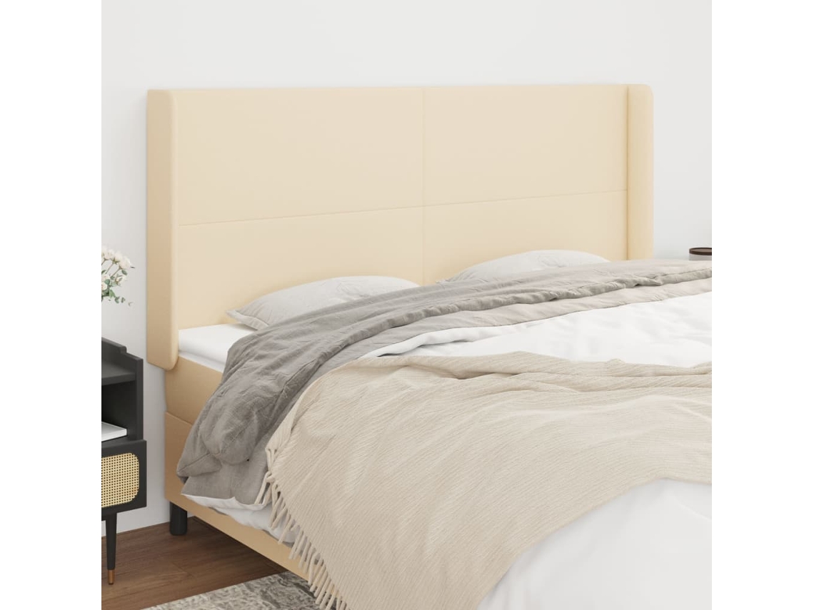 Cabeceira De Cama | Painel Cama C/ Abas Tecido 163x16x118/128 Cm Cor Crème